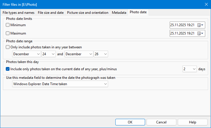 Utiliser la date de la photo prise pour filtrer les photos dans le diaporama