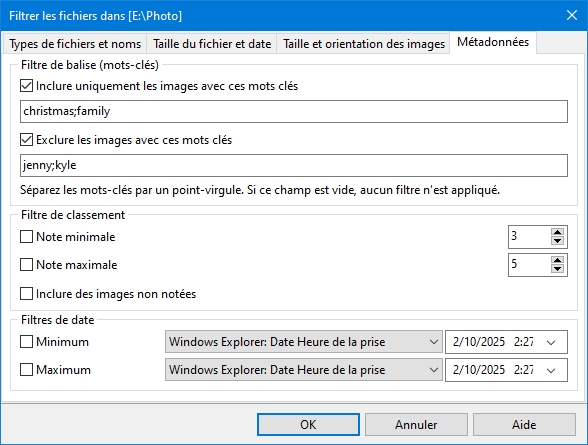 Filtrer les photos dans un diaporama par mots-clés, note ou date de prise