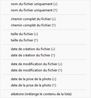 Trier la liste des photos pour le diaporama commandé