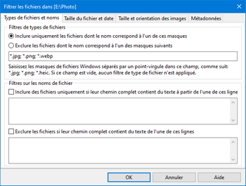 Filtres de type de fichier de diaporama photo