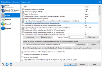 Touches de navigation du diaporama et autres actions